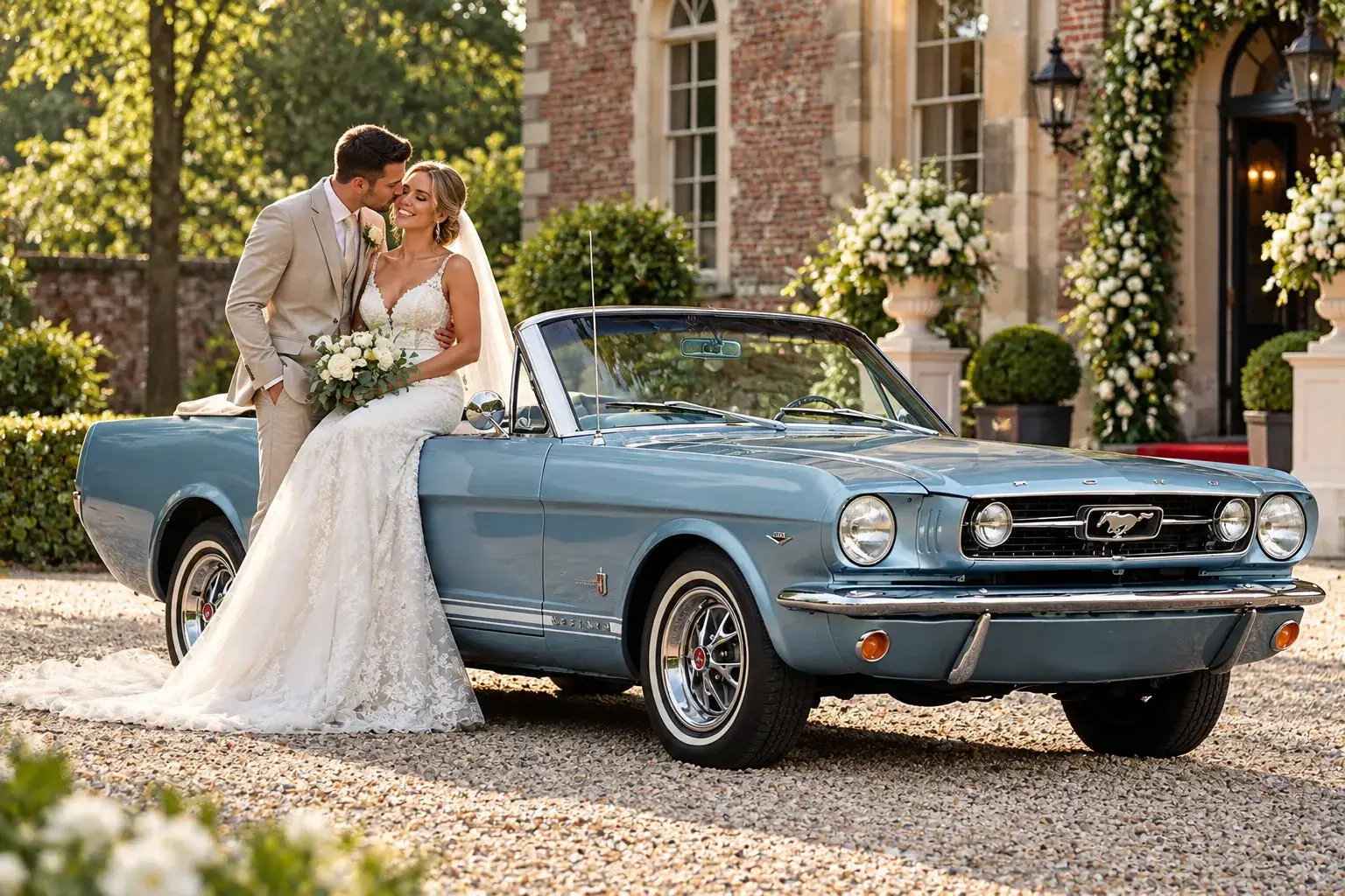 Ford Mustang cabrio lichtblauw